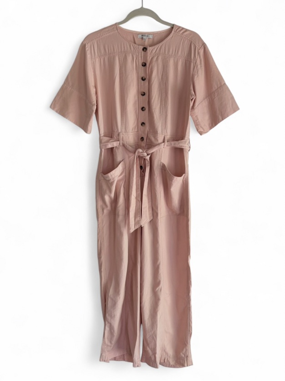 Madewell Pale Peach Button Front Belted Cropped Jumpsuit Size 4